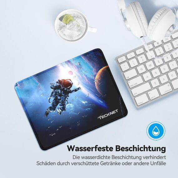 TECKNET Mauspad, 28 x 21 cm Gaming Mousepad mit Wasserdicht und Rutschfester Gummi für PC-Büro, Arbeit, Gaming, Studium, Laptop, Computer, Zuhause-Astronauten Blau