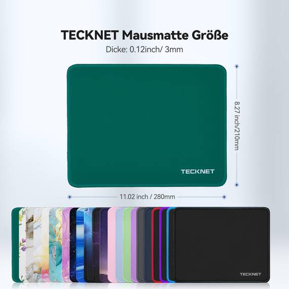 TECKNET Mauspad, 28 x 21 cm Gaming Mousepad mit Wasserdicht und Rutschfester Gummi für PC-Büro, Arbeit, Gaming, Studium, Laptop, Computer, Zuhause