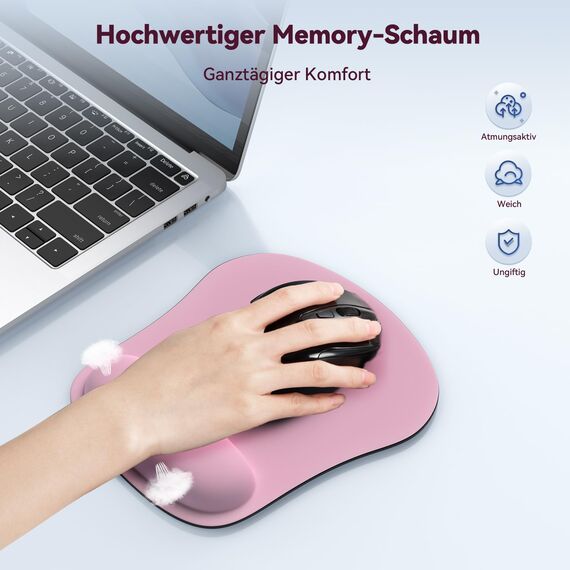 TECKNET Mauspad mit Gelkissen, Memory Foam Mousepad Ergonomisches Wasserdicht Komfort Mausmatte mit Handgelenkpolster Handauflage für Alle Maus Offfice Heim Computer Laptop, Pink, 2 Pack