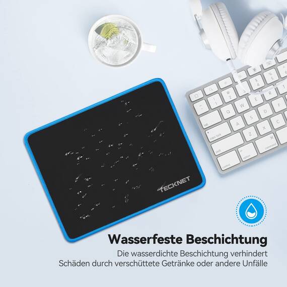 TECKNET Mauspad, 28 x 21 cm Gaming Mousepad mit Wasserdicht und Rutschfester Gummi für PC-Büro, Arbeit, Gaming, Studium, Laptop, Computer, Zuhause-Blau