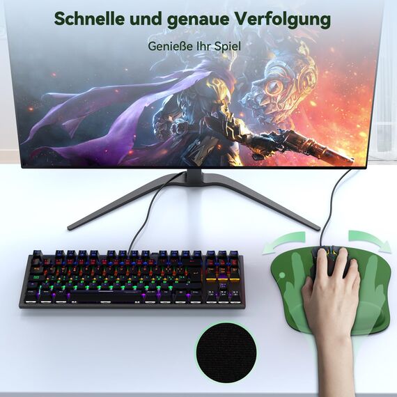 TECKNET Mauspad mit Gelkissen, Memory Foam Mousepad Ergonomisches Wasserdicht Komfort Mausmatte mit Handgelenkpolster Handauflage für Alle Maus Offfice Heim Computer Laptop, Grün, 2 Pack