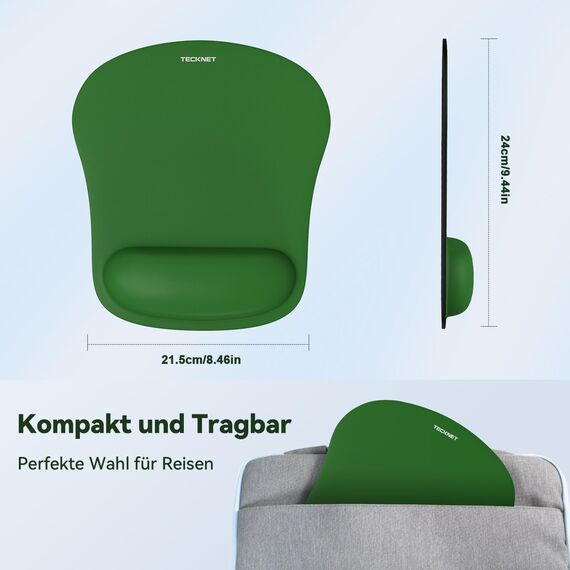 TECKNET Mauspad mit Gelkissen, Memory Foam Mousepad Ergonomisches Wasserdicht Komfort Mausmatte mit Handgelenkpolster Handauflage für Alle Maus Offfice Heim Computer Laptop, Grün, 2 Pack
