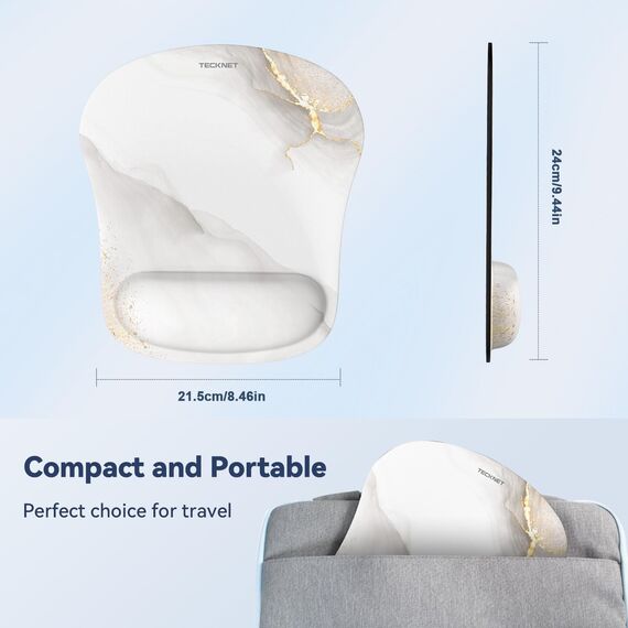 TECKNET Mauspad mit Gelkissen, Memory Foam Mousepad Ergonomisches Wasserdicht Komfort Mausmatte mit Handgelenkpolster Handauflage für Alle Maus Offfice Heim Computer Laptop