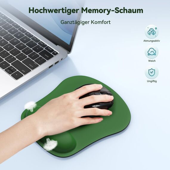 TECKNET Mauspad mit Gelkissen, Memory Foam Mousepad Ergonomisches Wasserdicht Komfort Mausmatte mit Handgelenkpolster Handauflage für Alle Maus Offfice Heim Computer Laptop, Grün, 2 Pack