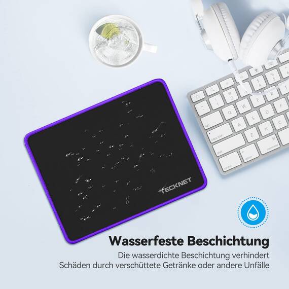 TECKNET Mauspad, 28 x 21 cm Gaming Mousepad mit Wasserdicht und Rutschfester Gummi für PC-Büro, Arbeit, Gaming, Studium, Laptop, Computer, Zuhause-Lila