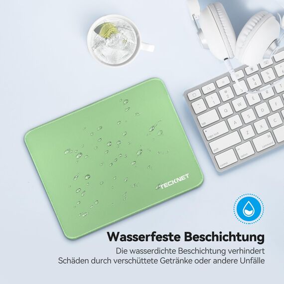 TECKNET Mauspad, 280 x 210 mm Gaming Mousepad mit Wasserdicht und Rutschfester Gummi für PC-Büro, Arbeit, Gaming, Studium, Laptop, Computer, Zuhause-Reines Grün