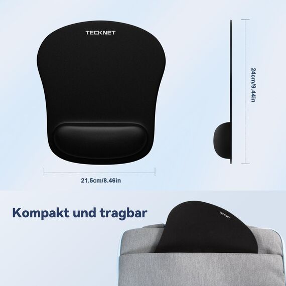 TECKNET Mauspad mit Gelkissen, Memory Foam Mousepad Ergonomisches Wasserdicht Komfort Mausmatte mit Handgelenkpolster Handauflage für Alle Maus Offfice Heim Computer Laptop, 3 Pack