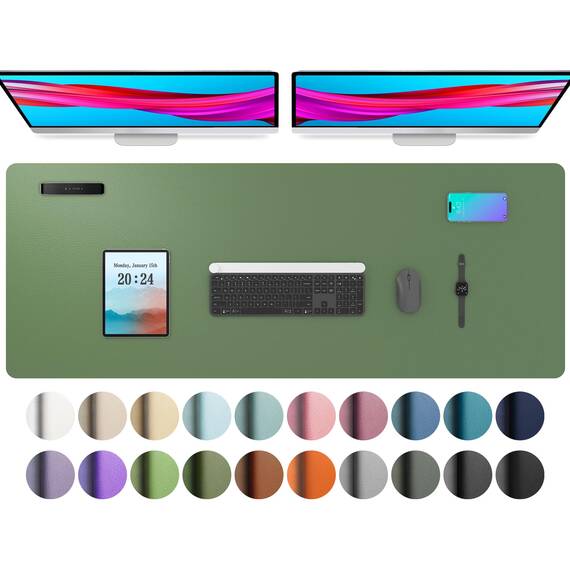 Aothia schreibtischunterlage - Mauspad,Büro-Schreibtischmatte,Rutschfester PU-Leder-schreibtischmatte,Wasserdichter schreibunterlage für Büro und Zuhause(122x43cm,Olivgrün)
