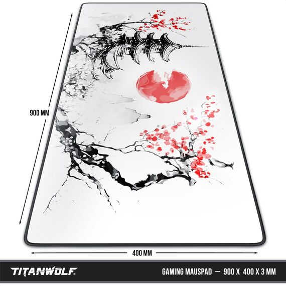 TITANWOLF - XXL Speed Gaming Mauspad 900 x 400mm - XXL Mousepad - Tischunterlage Large Size - verbessert Präzision und Geschwindigkeit - Japan Ink Painting Design