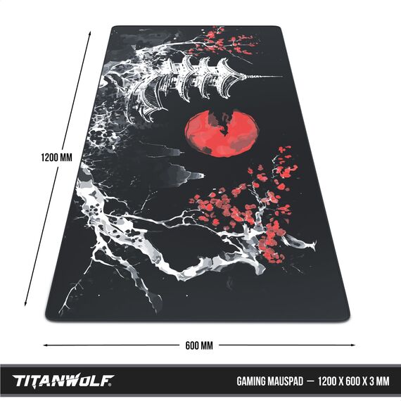 Titanwolf XXXL Übergröße Mauspad 1200x600mm, Gaming Mousepad Groß,120x60 cm Tischunterlage Large Size, verbessert Präzision und Geschwindigkeit XXXL, für Logitech Maus und Tastatur, Japan Ink Painting