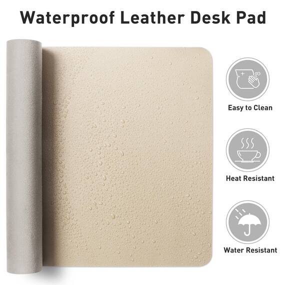Aothia Schreibtischunterlage,PU-Leder-Schreibtischmatte,Mauspad,rutschfester Schreibtischschutz,wasserdichter Schreibtisch-Schreibblock für Büro und Zuhause(122x43cm,Beige)