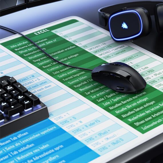 TITANWOLF - XXL Speed Gaming Mauspad 1200 x 600mm - Excel Windows Outlook Word Shortcut Tastenkürzel auf DEUTSCH - Weiß