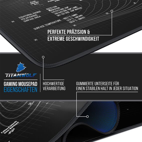 Titanwolf - Übergröße Mauspad 1200x600mm Weltkarte XXXL Mousepad groß mit Motiv Tischunterlage Large Size verbessert Präzision und Geschwindigkeit XXL Gaming z.B. für Logitech Maus und Tastatur