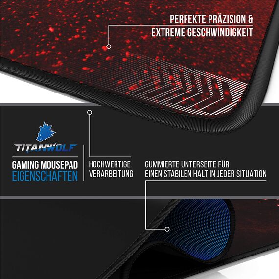 CSL-Computer XXL Speed Gaming Mauspad Titanwolf 900 x 400 mm XXL Mauspad Tischunterlage Große Größe Verbessert Präzision und Geschwindigkeit Waschbar für Microsoft Logitech Maus und Tastatur