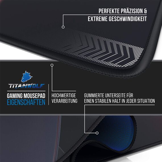 TITANWOLF - XXL Speed Gaming Mauspad Titanwolf 900x400mm, XXL Mousepad, Tischunterlage Large Size Groß, verbessert Präzision und Geschwindigkeit, abwaschbar - für Microsoft Logitech Maus und Tastatur