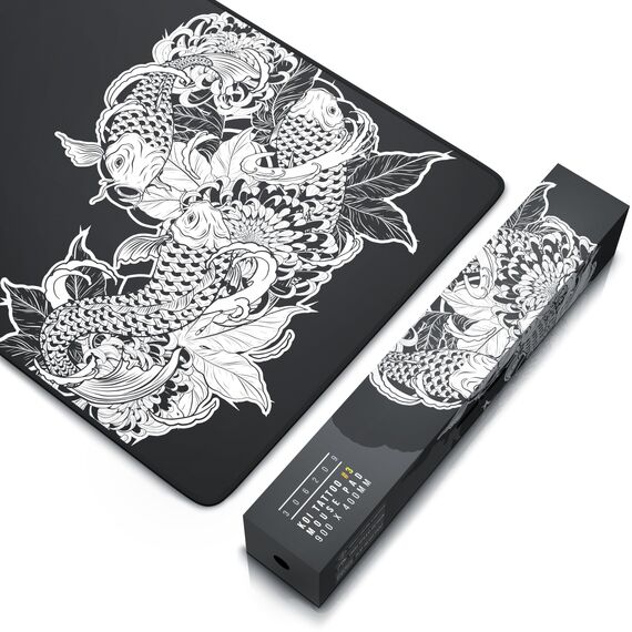 TITANWOLF - XXL Speed Gaming Mauspad Titanwolf Schwarz 900 x 400mm - XXL Mousepad - Tischunterlage Large Size - verbessert Präzision und Geschwindigkeit - Koi Tattoo 3 Design