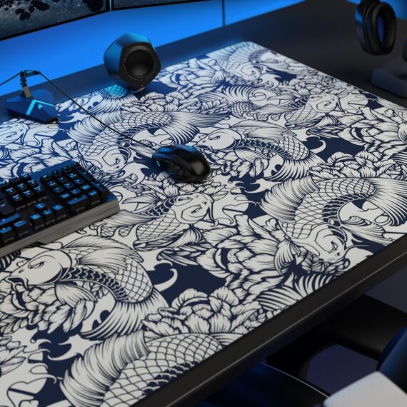 Titanwolf XXXL Übergröße Mauspad 1200x600mm, Gaming Mousepad Groß,120x60 cm Tischunterlage Large Size, verbessert Präzision und Geschwindigkeit XXXL, für Logitech Maus und Tastatur, Koi Design
