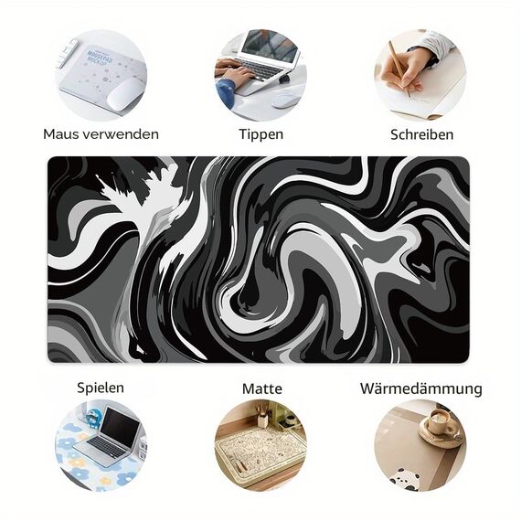 Rcege Großer Mauspad für Schreibtisch - 60 x 30 cm Gaming-Mauspad mit genähten Kanten, Nicht rutschender Unterlage, Schreibtischmatte für Tastatur und Maus (Black & White Abstraction, 23.6x11.8 inch)