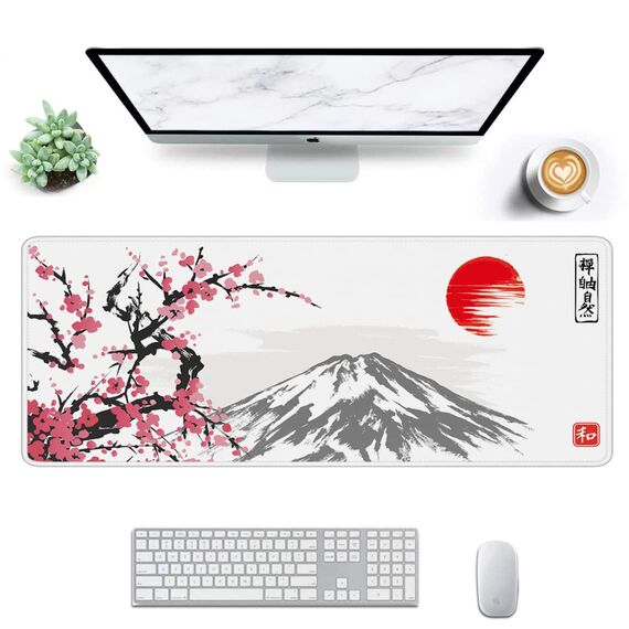 Gaming Mauspad XXL Großes Mousepad mit vernähten Kanten - Wasserdicht und rutschfest - Verbessert Präzision und Geschwindigkeit - Für PC, MacBook(Fuji, 300L x 800B mm)
