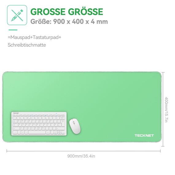 TECKNET Mauspad XXL Speed Gaming, 900x400 mm Schreibtischunterlage Grün, Gamer Mouse Pad, Wasserdicht Mousepad, Spezielle Oberfläche Verbessert Präzision und Geschwindigkeit, rutschfeste Gummibasis
