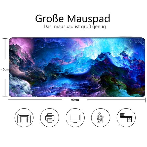 Gaming Mauspad XXL Großes Mousepad mit vernähten Kanten - Wasserdicht und rutschfest - Verbessert Präzision und Geschwindigkeit - Für PC, MacBook(Sternennebe, 400L x 900B mm)
