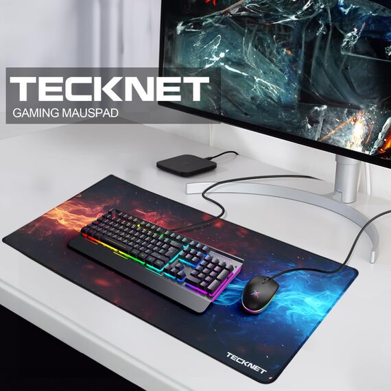 TECKNET Mauspad XXL Speed Gaming, 900x400 mm Schreibtischunterlage, Gamer Mouse Pad, Wasserdicht Mousepad, Spezielle Oberfläche Verbessert Präzision und Geschwindigkeit, rutschfeste Gummibasis