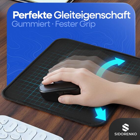 Sidorenko Mauspad 28x20cm - Mousepad mit Vernähte Kanten - Mouse Pad rutschfest - Mausunterlage in schwarz, Mausped für PC mit glatter Oberfläche, Mouspad klein, Maus Pad für alle Maustypen, Mauspat