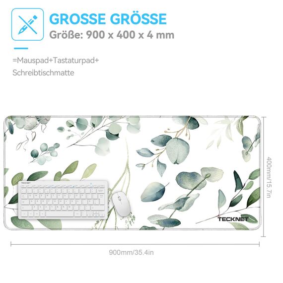 TECKNET Mauspad XXL Speed Gaming, 900x400 mm Schreibtischunterlage, Gamer Mouse Pad, Wasserdicht Mousepad, Spezielle Oberfläche Verbessert Präzision und Geschwindigkeit, rutschfeste Gummibasis