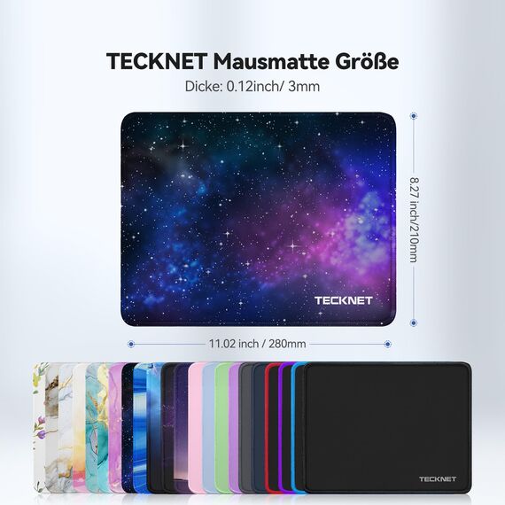 TECKNET Mauspad, 28 x 21 cm Gaming Mousepad mit Wasserdicht und Rutschfester Gummi für PC-Büro, Arbeit, Gaming, Studium, Laptop, Computer, Zuhause-Sternenhimmel