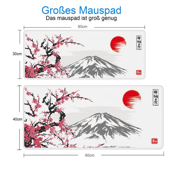 Gaming Mauspad XXL Großes Mousepad mit vernähten Kanten - Wasserdicht und rutschfest - Verbessert Präzision und Geschwindigkeit - Für PC, MacBook(Fuji, 400L x 900B mm)