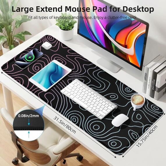 Rcege Großer Mauspad für Schreibtisch - 800x400mm Gaming-Mauspad mit genähten Kanten, Nicht rutschender Unterlage, Schreibtischmatte für Tastatur und Maus