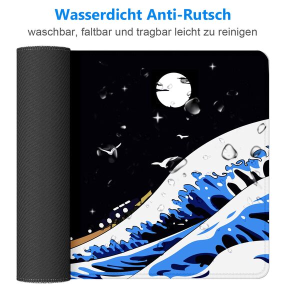 Gaming Mauspad XXL Großes Mousepad mit vernähten Kanten - Wasserdicht und rutschfest - Verbessert Präzision und Geschwindigkeit - Für PC, MacBook(Wellen,300L x 800B mm)