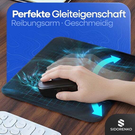 Sidorenko Gaming Mauspad - 280 x 200 mm - Mouse Pad mit Vernähte Kanten - Rutschfester Mousepad mit Einer speziellen Oberfläche verbessert Geschwindigkeit und Präzision - Maus Pad in blau
