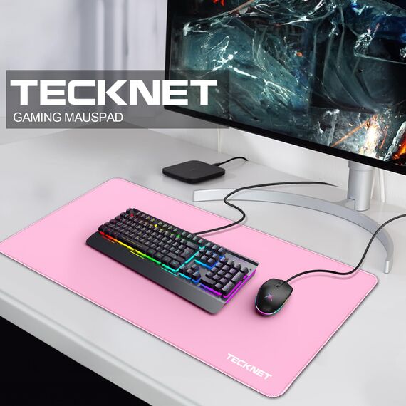 TECKNET Mauspad XXL Speed Gaming, 900x400 mm Schreibtischunterlage Rosa, Gamer Mouse Pad, Wasserdicht Mousepad, Spezielle Oberfläche Verbessert Präzision und Geschwindigkeit, rutschfeste Gummibasis