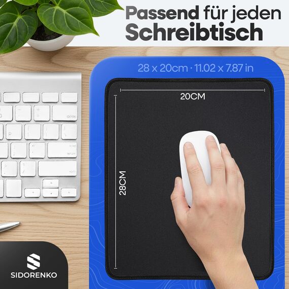 Sidorenko Mauspad 28x20cm - Mousepad mit Vernähte Kanten - Mouse Pad rutschfest - Mausunterlage in schwarz, Mausped für PC mit glatter Oberfläche, Mouspad klein, Maus Pad für alle Maustypen, Mauspat