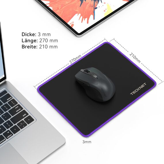TECKNET Mauspad, 3 Pack Mousepad 270 x 210 mm, wasserdichte Gaming Mauspad Mausmatte mit vernähte Kanten, rutschfeste Gummiunterseite, Glatte Oberflächen, Geeignet für Computer, Laptop und PC