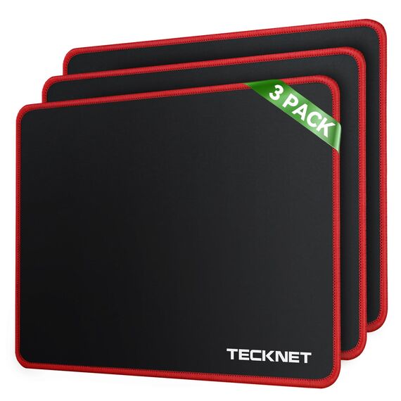 TECKNET Mauspad, 3 Pack Mousepad 270 x 210 mm, wasserdichte Gaming Mauspad Mausmatte mit vernähte Kanten, rutschfeste Gummiunterseite, Glatte Oberflächen, Geeignet für Computer, Laptop und PC (Rot)