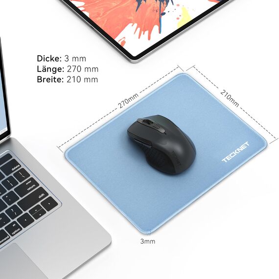 TECKNET Mauspad, 3 Pack Mousepad 270 x 210 mm, wasserdichte Gaming Mauspad Mausmatte mit vernähte Kanten, rutschfeste Gummiunterseite, Glatte Oberflächen, Geeignet für Computer, Laptop und PC