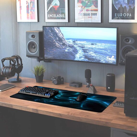 Sidorenko Gaming Mauspad XXL Blau - Großes Mousepad 900x400 mm - rutschfeste Schreibtischunterlage - Fransenfreie Ränder Large Mouse pad - Präzises und langlebiges maxlvl