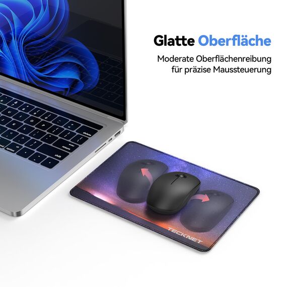 TECKNET Mauspad, 3 Pack Mousepad 270 x 210 mm, wasserdichte Gaming Mauspad Mausmatte mit vernähte Kanten, rutschfeste Gummiunterseite, Glatte Oberflächen, Geeignet für Computer, Laptop (Nachthimmel)