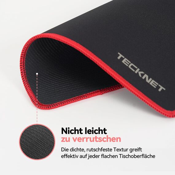 TECKNET Mauspad, 3 Pack Mousepad 270 x 210 mm, wasserdichte Gaming Mauspad Mausmatte mit vernähte Kanten, rutschfeste Gummiunterseite, Glatte Oberflächen, Geeignet für Computer, Laptop und PC (Rot)