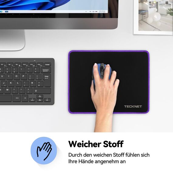 TECKNET Mauspad, 3 Pack Mousepad 270 x 210 mm, wasserdichte Gaming Mauspad Mausmatte mit vernähte Kanten, rutschfeste Gummiunterseite, Glatte Oberflächen, Geeignet für Computer, Laptop und PC