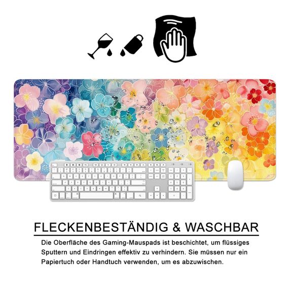 Mauspad Blume XL Gaming Mousepad Gelb Desk Pad Groß Desk Mat Frauen Bürozubehör Schreibtischunterlage Bunt 80x30cm (Bunte Blumen)