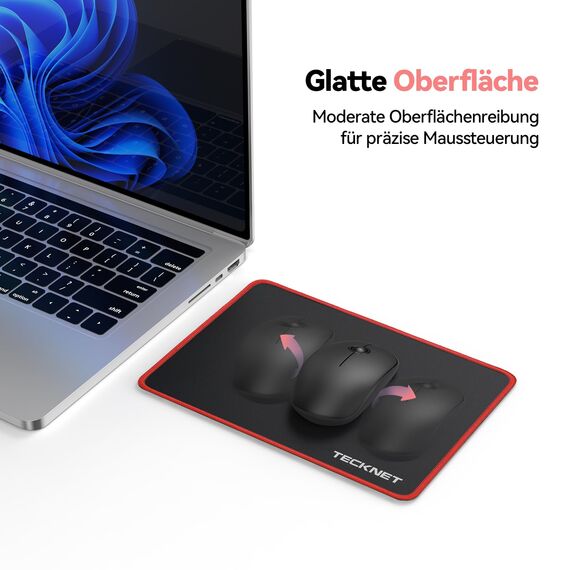 TECKNET Mauspad, 3 Pack Mousepad 270 x 210 mm, wasserdichte Gaming Mauspad Mausmatte mit vernähte Kanten, rutschfeste Gummiunterseite, Glatte Oberflächen, Geeignet für Computer, Laptop und PC (Rot)