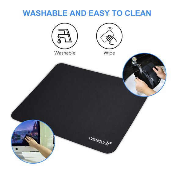 cimetech Komfortable Mauspad Spieloberfläche Superfeine Faser Glatte Seidensensoren Wischwaschbar für Laptop-Computer (Normal 2PCS, Black)
