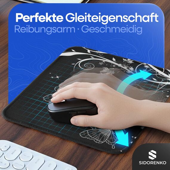 Sidorenko Gaming Mauspad - 280 x 200 mm - Mouse Pad mit Vernähte Kanten - Rutschfester Mousepad mit Einer speziellen Oberfläche verbessert Geschwindigkeit und Präzision - Maus Pad in schwarz