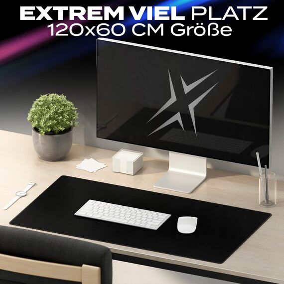 Sidorenko Gaming Mauspad XXL in schwarz - Großes Mousepad 1200x600 mm - rutschfeste Schreibtischunterlage für Büro - Desk Mat mit Fransenfreie Ränder - Präzises und langlebiges groß Mouse Pad