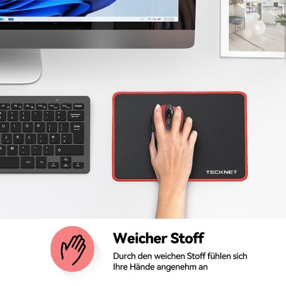 TECKNET Mauspad, 3 Pack Mousepad 270 x 210 mm, wasserdichte Gaming Mauspad Mausmatte mit vernähte Kanten, rutschfeste Gummiunterseite, Glatte Oberflächen, Geeignet für Computer, Laptop und PC (Rot)