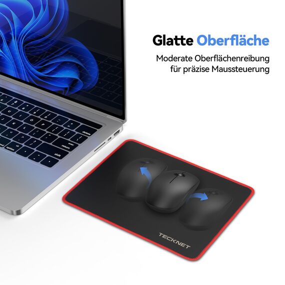 TECKNET Mauspad, 3 Pack Mousepad 270 x 210 mm, wasserdichte Gaming Mauspad Mausmatte mit vernähte Kanten, rutschfeste Gummiunterseite, Glatte Oberflächen, Geeignet für Computer, Laptop und PC