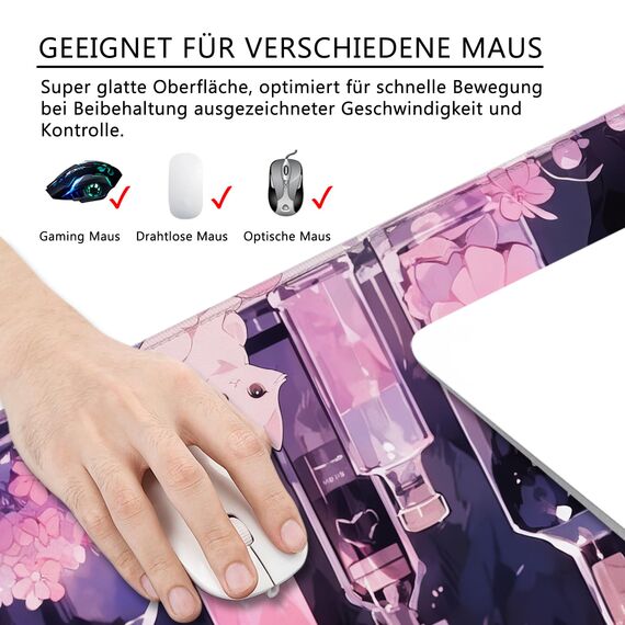 Kawai Mauspad Katze xl Gaming Mauspad Rosa Groß Mousepad Desk Pad Frauen Desk Mat Bürozubehör Süß Schreibtischunterlage 80x30cm (Katze -2) ﻿